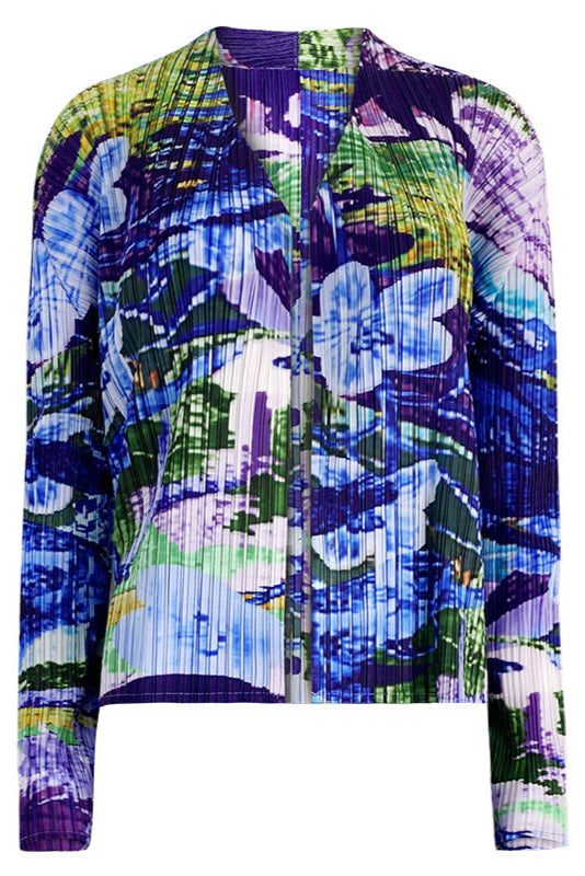 Pleated Printed Jacket and Pants Set – Chic Straight-Leg Two-Piece Outfit