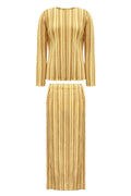 Pleatsart Wrinkle-Free Travel-Friendly Striped Top & Skirt Set