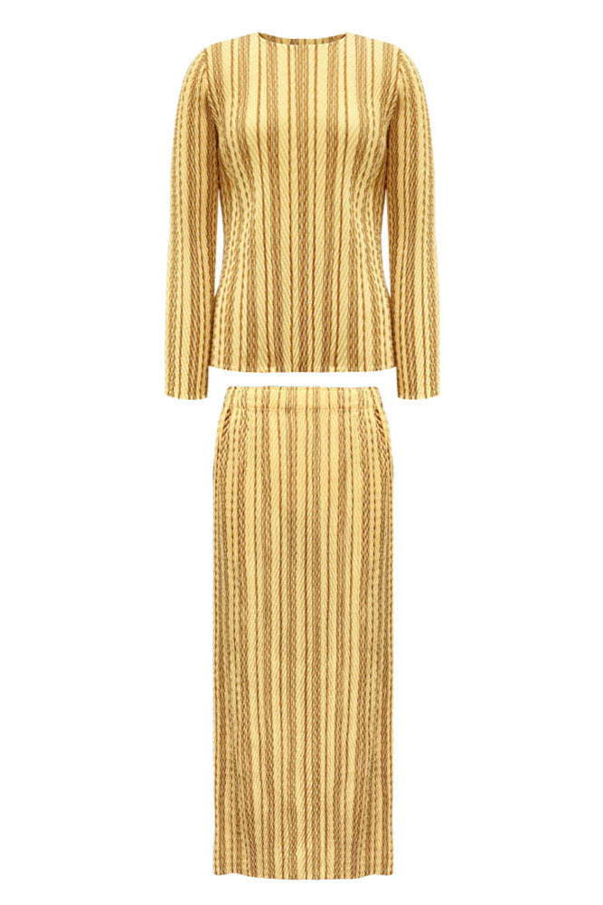 Pleatsart Wrinkle-Free Travel-Friendly Striped Top & Skirt Set