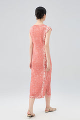 Hot-Selling Pleated Print Dress – Sleeveless A-Line, Plus-Size Friendly, Elegant Casual Style