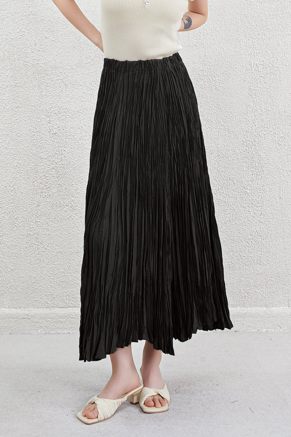 Pleatsart Wrinkle-Free Travel-Friendly Pleats Midi Pencil Skirt