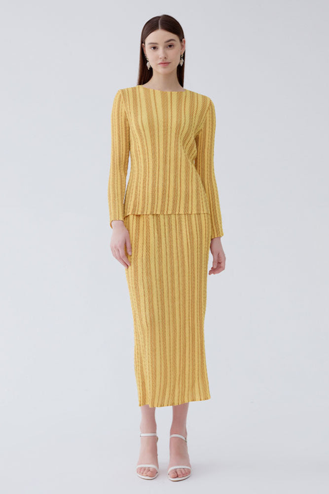 Pleatsart Wrinkle-Free Travel-Friendly Striped Top & Skirt Set