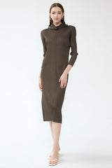 Pleats Art Style A-Line Pleated Dress – Hooded Long Sleeves