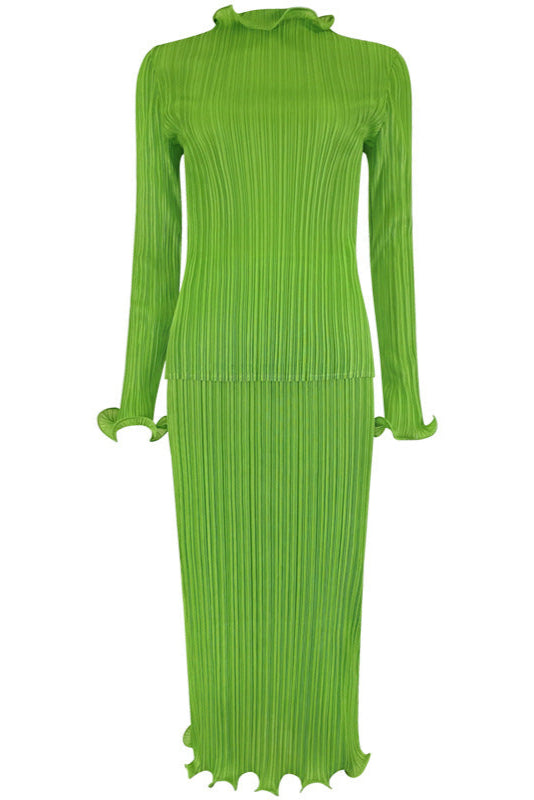 Pleatsart Wrinkle-Free Travel-Friendly Green Pencil Skirt Set