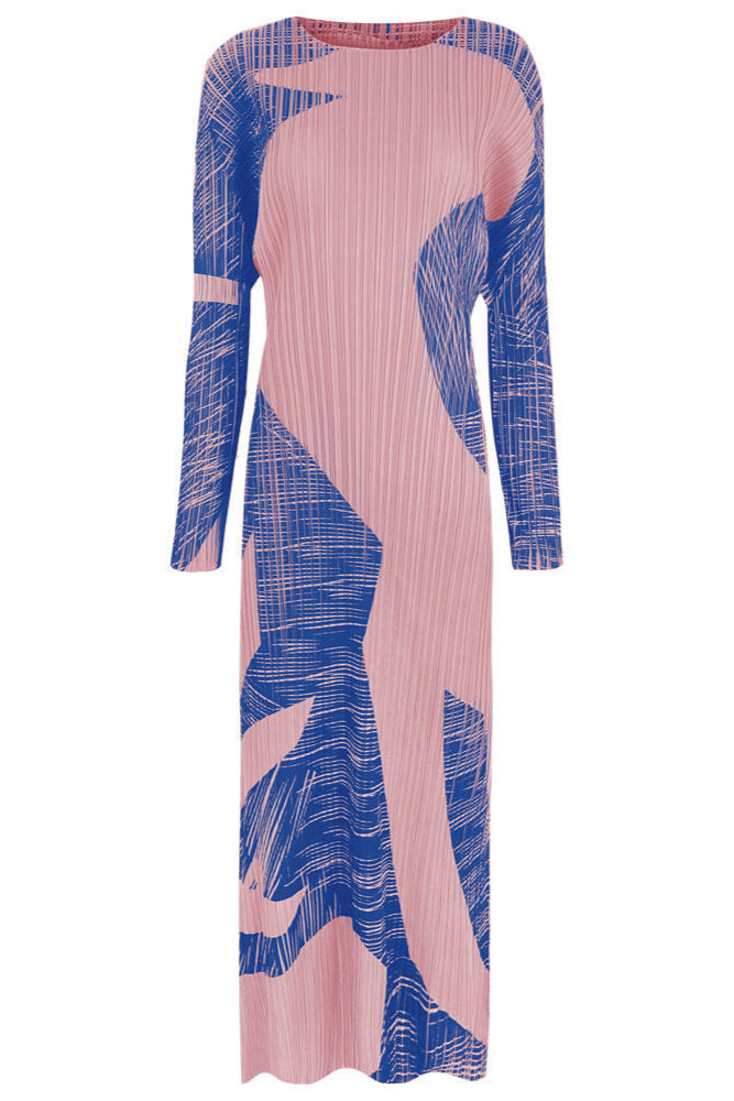 Pleatsart Wrinkle-Free Travel-Friendly Soft Print Midi Dress