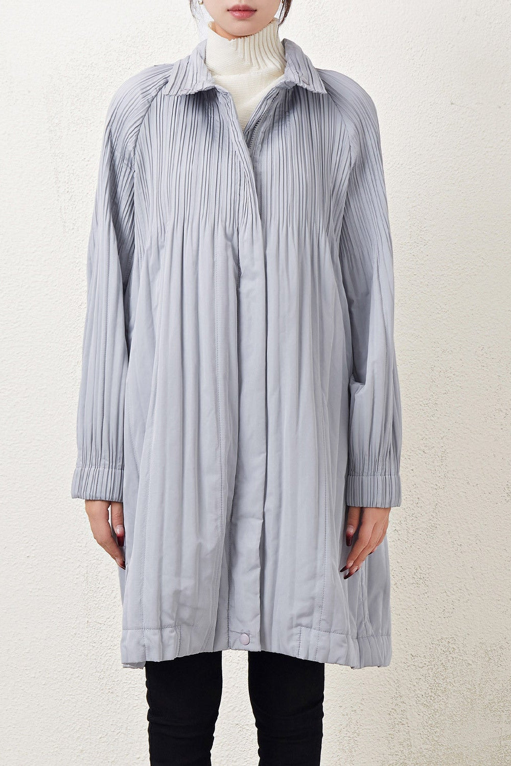 Pleats Please Mid-Length Cotton Jacket – Pleated Double-Zip Casual Outerwear