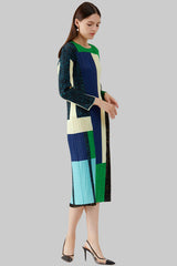 Pleats Art Style Geometric Pleated Dress – Slim Long Sleeve A-Line