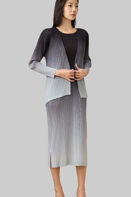 2025 Pleated Gradient Two-Piece Set – Short Cardigan Jacket & Elegant Sundress
