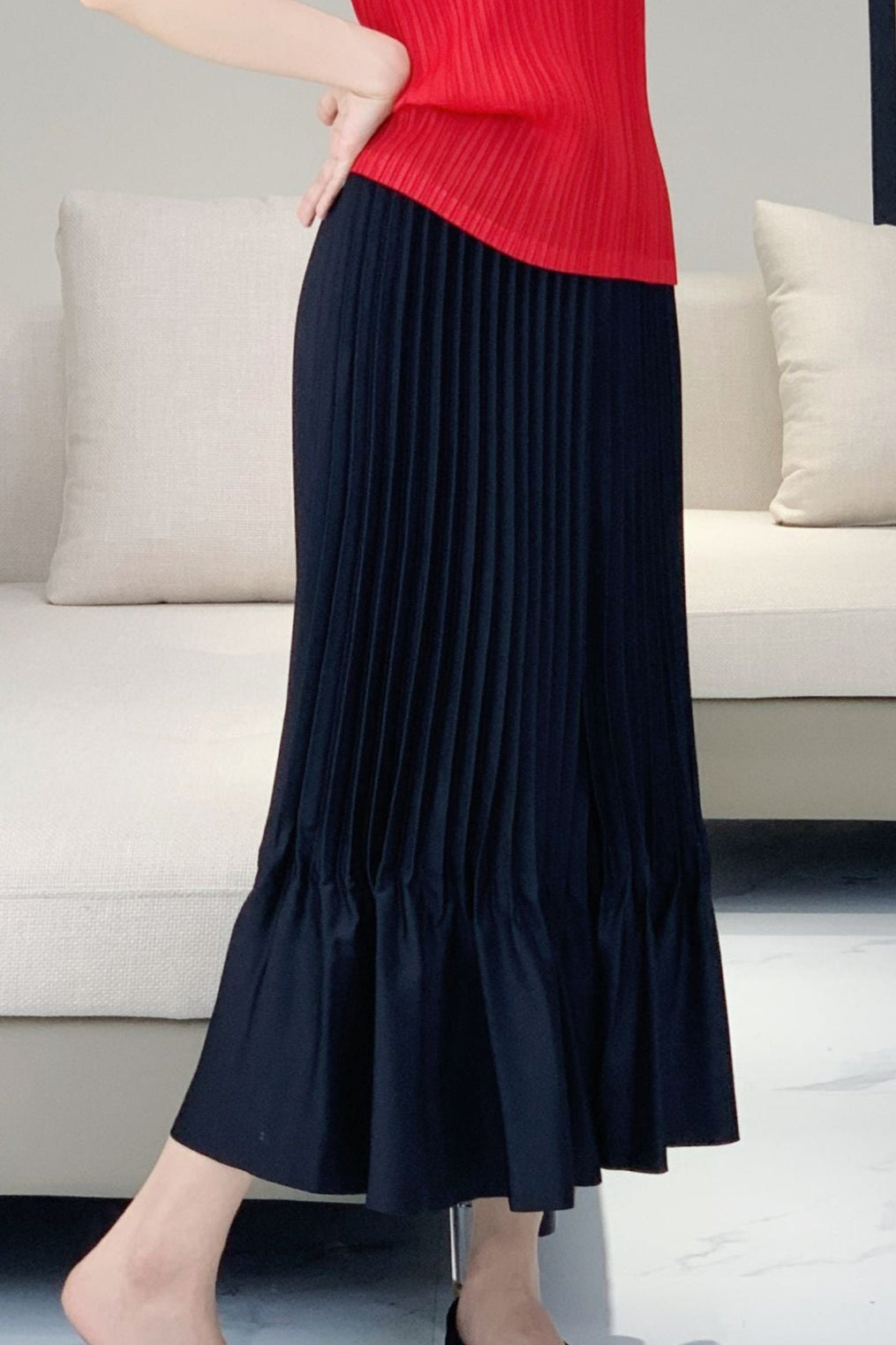 Pleated Style Satin Ruffled Skirt – Elegant Summer Pleats Midi for Women