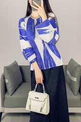 2025 Fall Winter Pleated Printed T-Shirt – Loose Fit, Lightweight Casual Top for Women