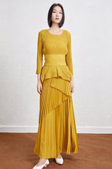 Pleated Slim Top and Irregular Skirt Set – Stylish Two-Piece Outfit for Women