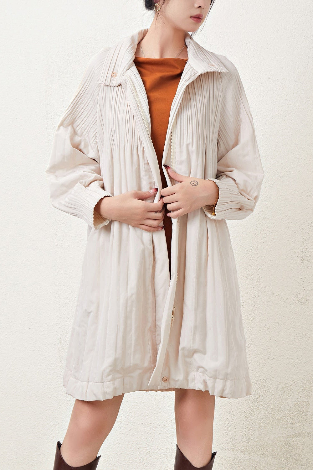 Pleats Please Mid-Length Cotton Jacket – Pleated Double-Zip Casual Outerwear