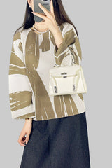2025 Fall Winter Pleated Printed T-Shirt – Loose Fit, Lightweight Casual Top for Women