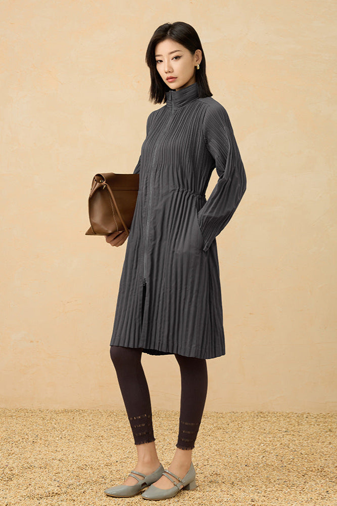 2025 Spring Autumn Mid-Length Trench Jacket – Stand Collar, Loose Fit, Zippered Casual Cardigan Style