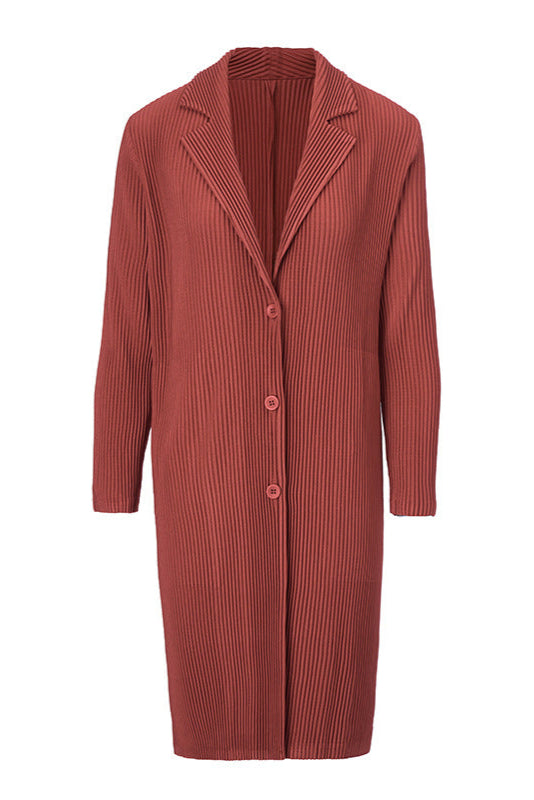 2025 Fall Winter Suit Collar Mid-Length Coat – V-Neck, Loose Fit, Elegant Commuting Style