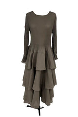 Pleats Art Style Pleated Dress – Elegant Waist-Slimming Ruffle Long Sleeve