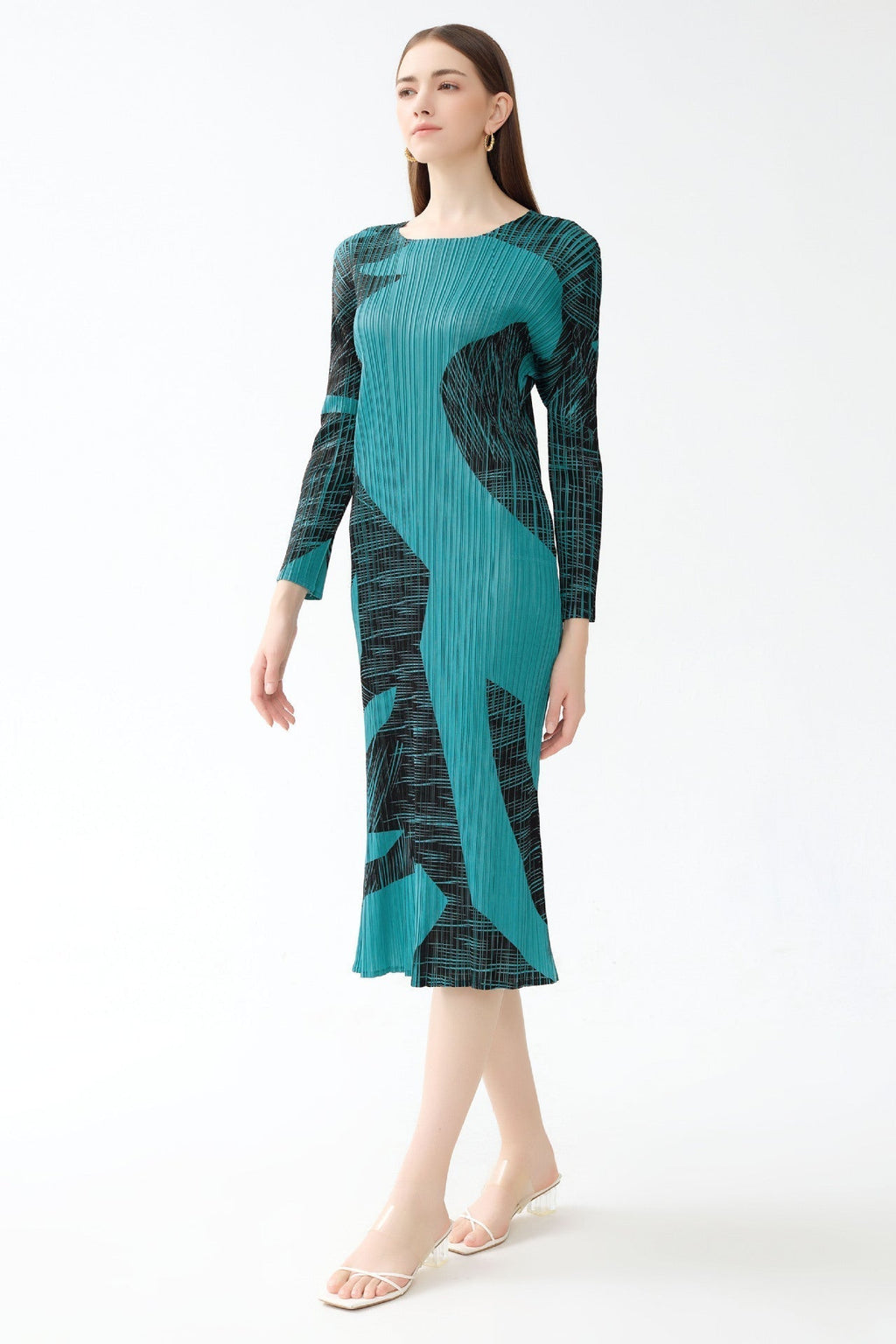 Pleatsart Wrinkle-Free Travel-Friendly Soft Print Midi Dress