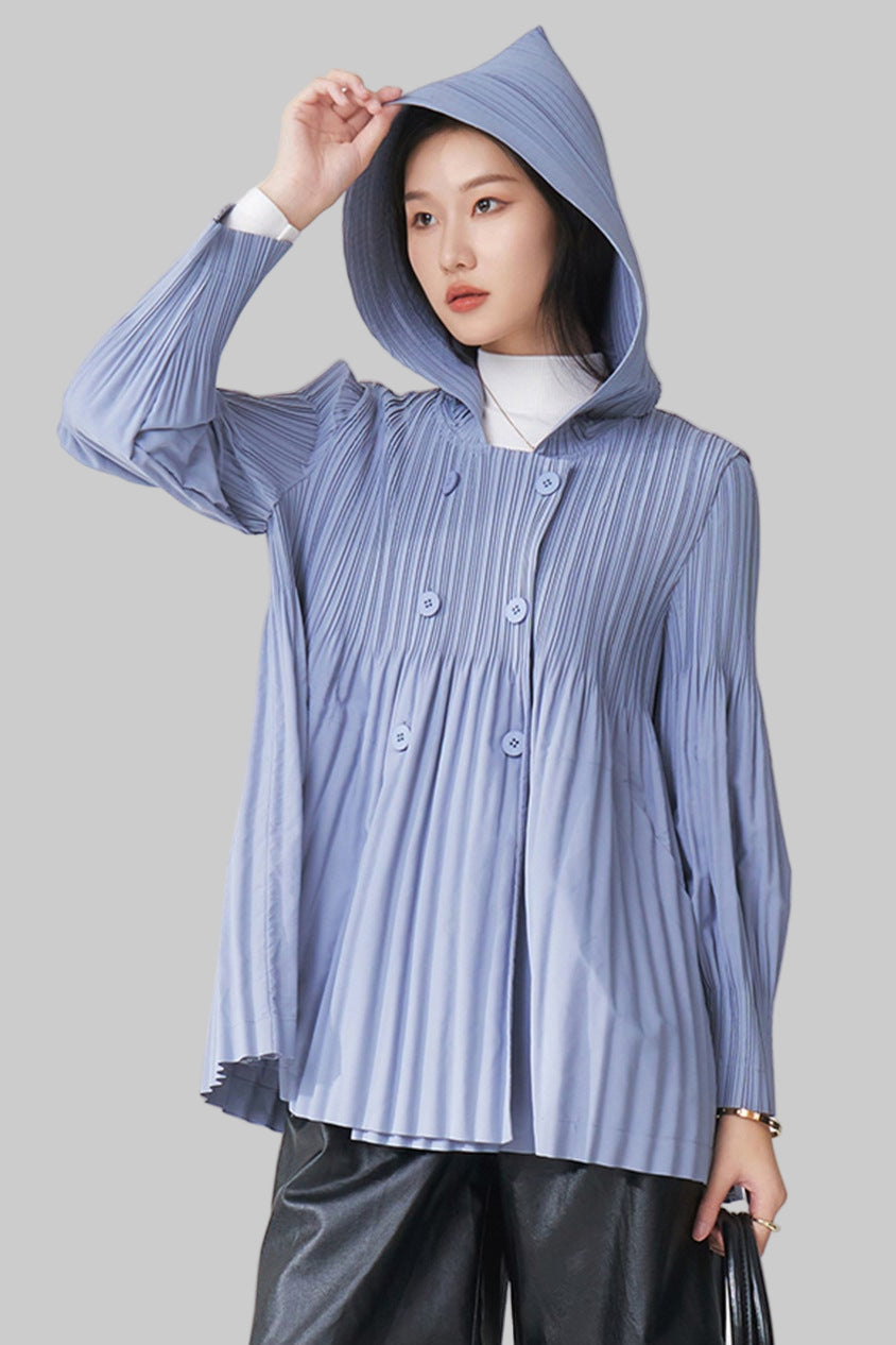 Pleats Please Hooded Cardigan Jacket – Loose Casual Pleated Outerwear