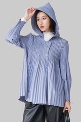 Pleats Please Hooded Cardigan Jacket – Loose Casual Pleated Outerwear