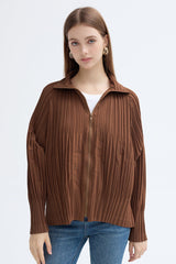 Pleats Please Stand Collar Jacket – Pleated Zipper Trench Style