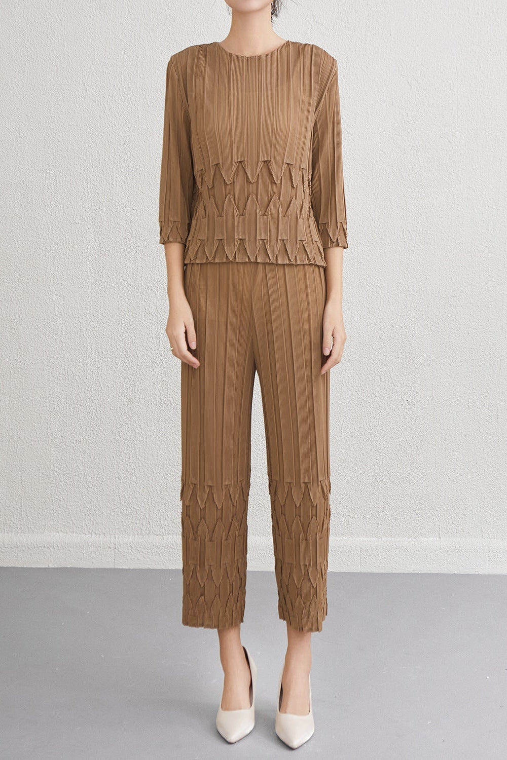 Pleats Please Wide-Leg Pants Set – Pleated Two-Piece Outfit for Women
