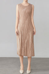 Pleats Art Style Pleated Dress – Spliced Sleeveless Midi