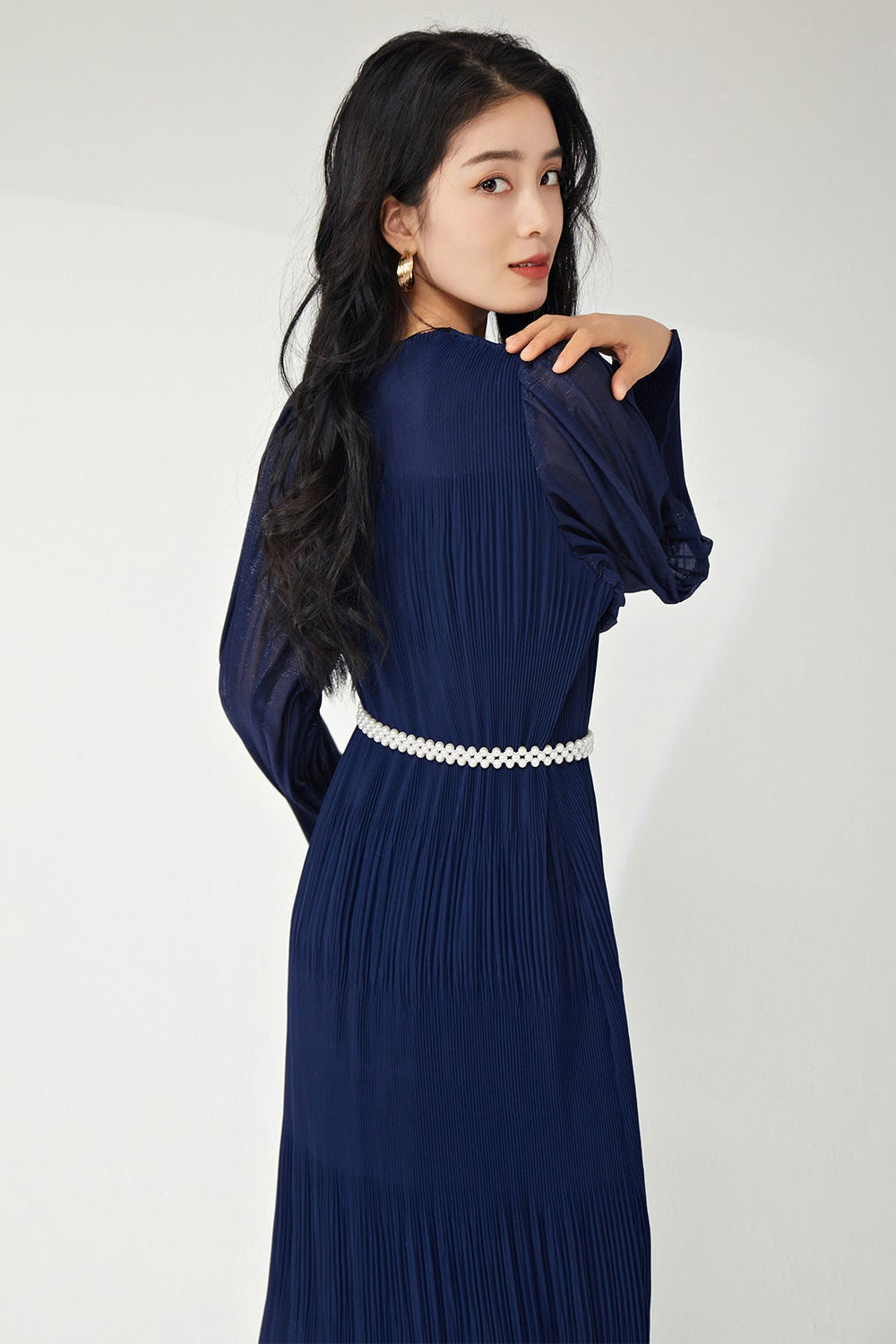 Pleats Please Lantern Sleeve Maxi Dress – Plus-Size Friendly Elegant Pleated Long Dress