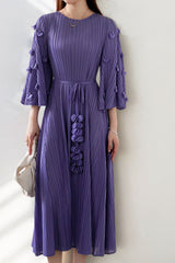 Pleats Please Lace-Up Mid-Length Dress – Plus-Size Friendly Pleated Slimming Style