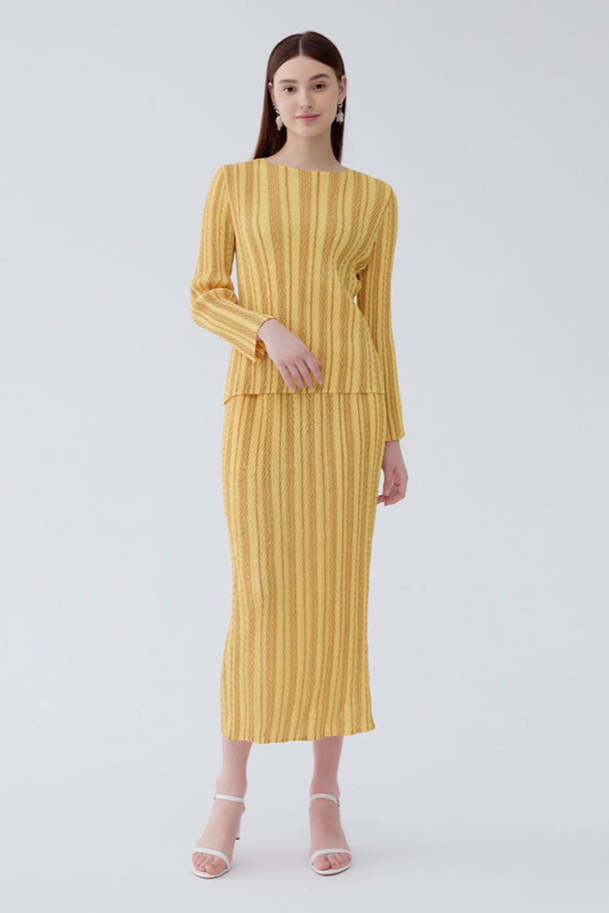 Pleatsart Wrinkle-Free Travel-Friendly Striped Top & Skirt Set