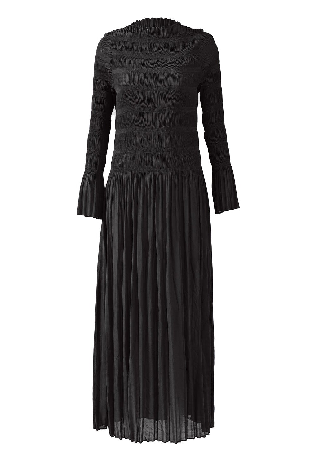 Pleats Art Style Pleated Dress – Plus Size Crew Neck A-Line Long