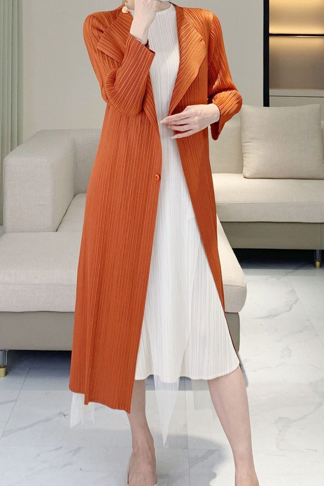 Miyake pleated craft windbreaker, mid-length pre-autumn, foreign atmosphere, age-reducing wear, sunscreen, air-conditioned shirt, versatile cardigan jacket
