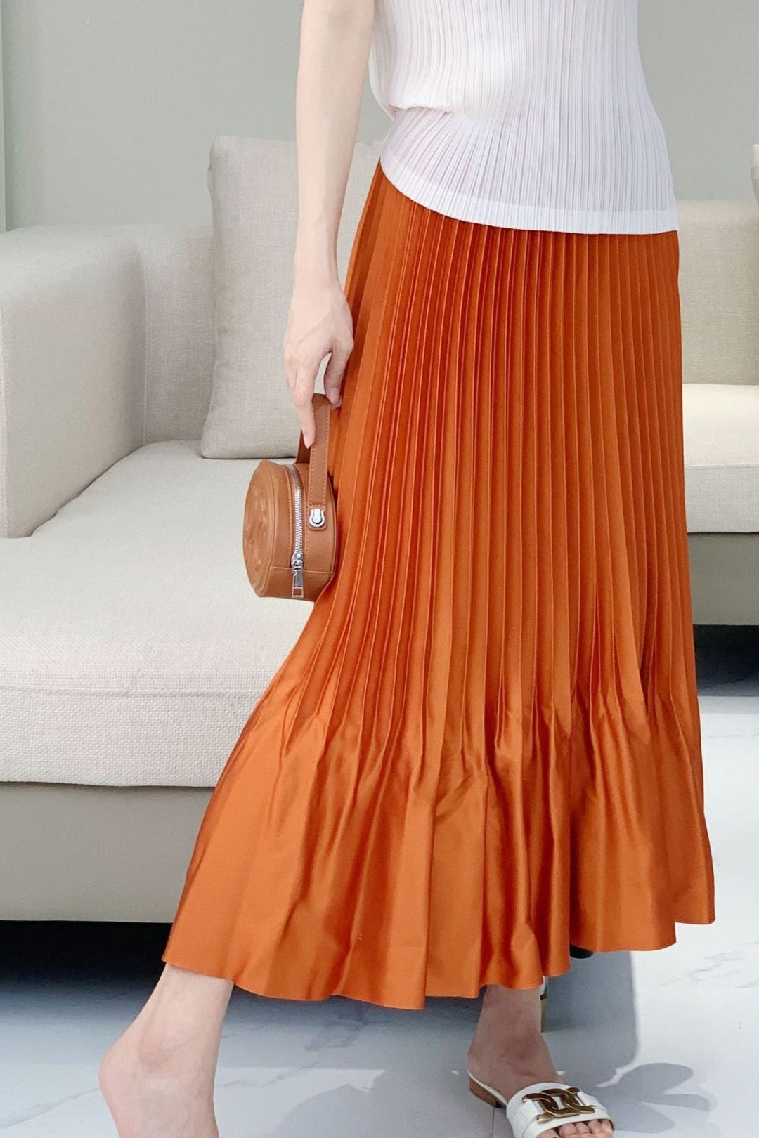 Pleated Style Satin Ruffled Skirt – Elegant Summer Pleats Midi for Women
