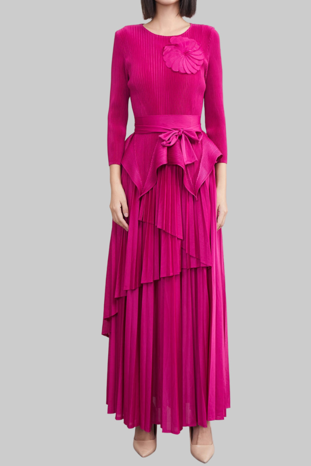 Pleats Art Style Two-Piece Set – Irregular Pleated Swing Skirt with Lace-Up Top