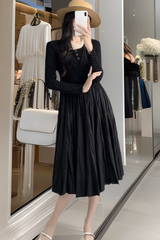 Pleated Solid Color A-Line Maxi Dress – Elegant Waist-Tied Style for Women