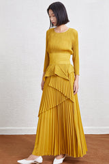 Pleated Slim Top and Irregular Skirt Set – Stylish Two-Piece Outfit for Women