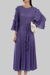Pleats Please Lace-Up Mid-Length Dress – Plus-Size Friendly Pleated Slimming Style