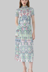 Boho Two-Piece Set – Printed Short Sleeve Top and Loose Skirt