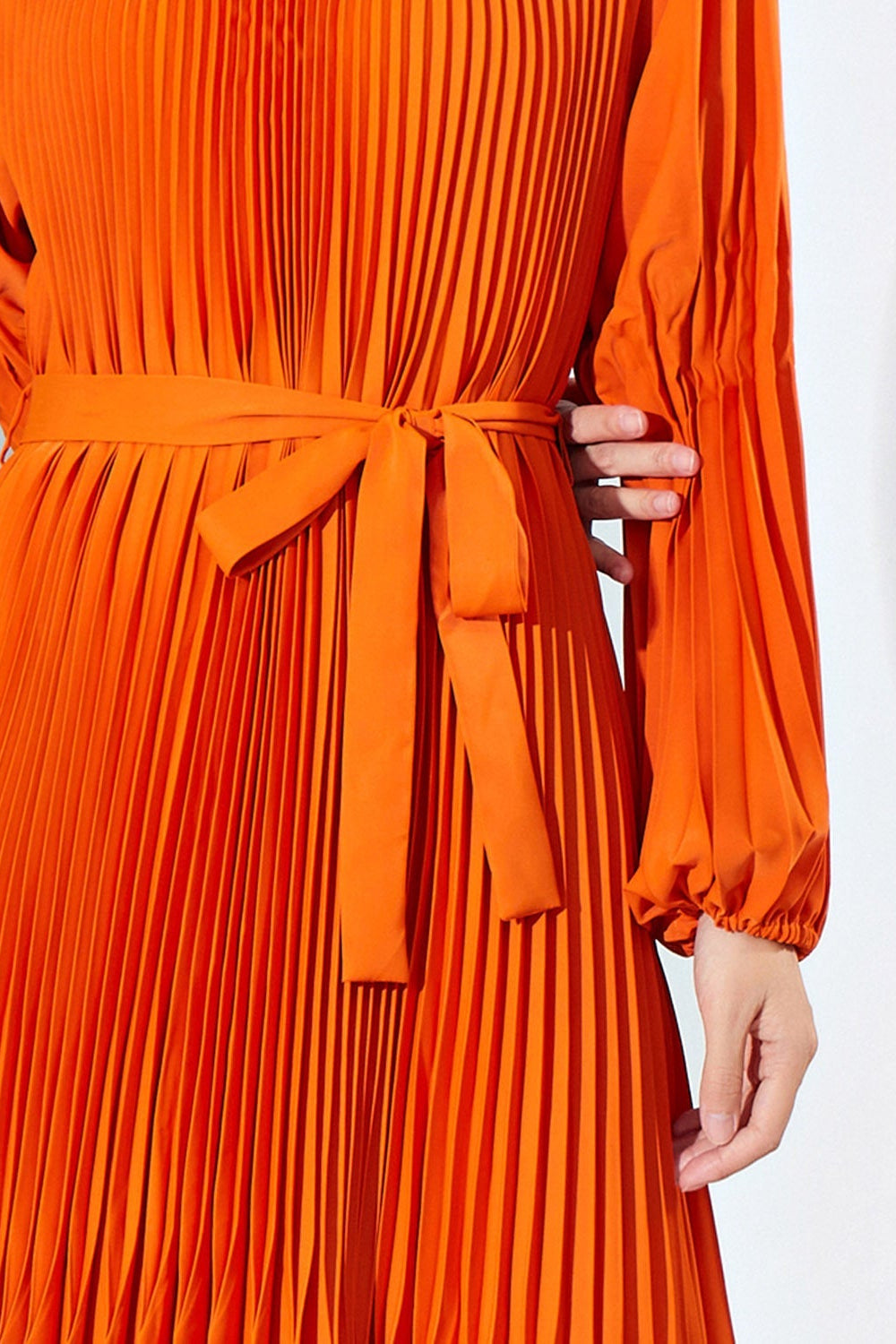 Pleats Please Solid Color Maxi Dress – Lace-Up Waist Elegant Pleated Long Dress