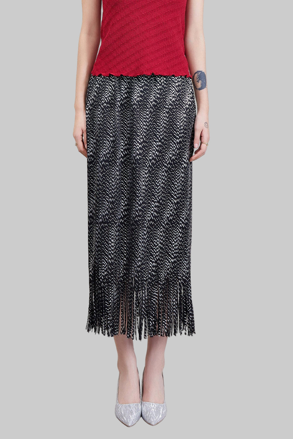 Pleats Art Style A-Line Pleated Skirt – Tassel Drape Design