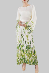Pleated Printed Lace-Up Straight Dress – Elegant and Modern Women’s Style