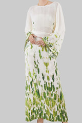 Pleated Printed Lace-Up Straight Dress – Elegant and Modern Women’s Style