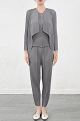 Miyake fish scale pleats series solid color slimming two-piece set, new pleated stretch temperament, fashionable casual suit IsseyMiyakePleats