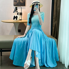Pleats Art Style Gradient Pleated Dress – 2025 Summer Luxury Feminine A-Line Maxi Skirt