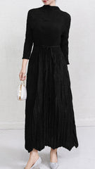 Pleats Art Style Pleated Maxi Dress – Lace-Up Waist Irregular Design