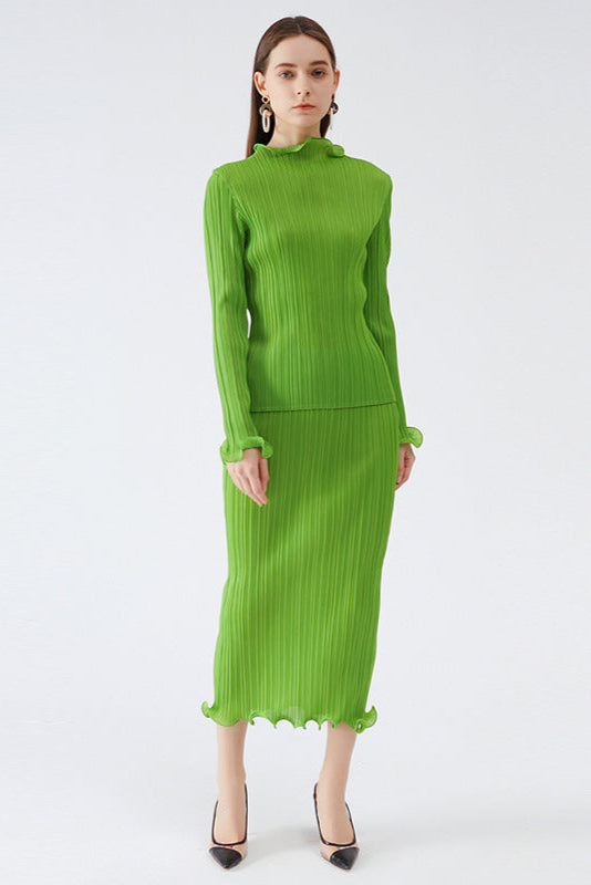 Pleatsart Wrinkle-Free Travel-Friendly Green Pencil Skirt Set