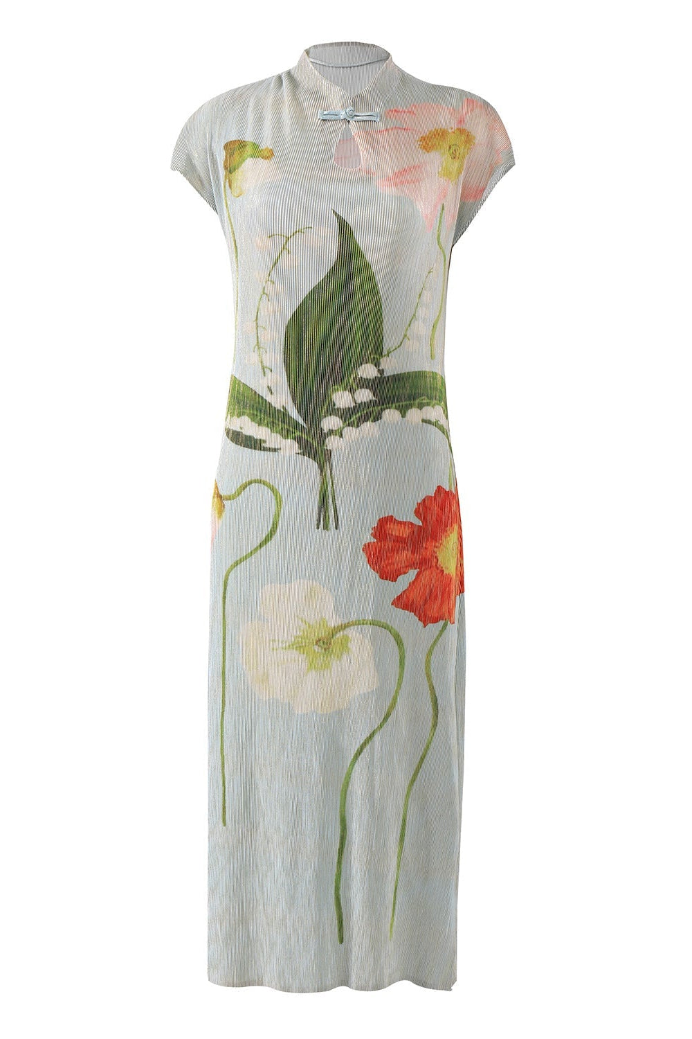 Issey Miyake Style Pleated Cheongsam Dress  Elegant Summer Waist-Hugging Maxi Dress IsseyMiyakePleats