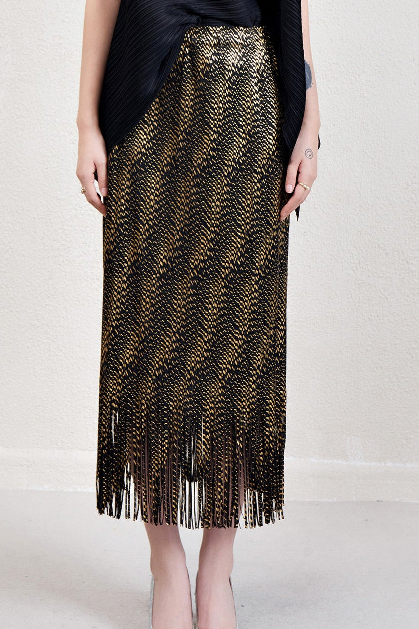 Pleats Art Style A-Line Pleated Skirt – Tassel Drape Design