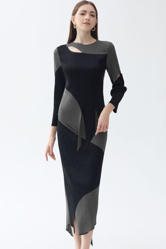 Personalized contrasting pleated suit women's spring new high-end long-sleeved slim top irregular skirt
