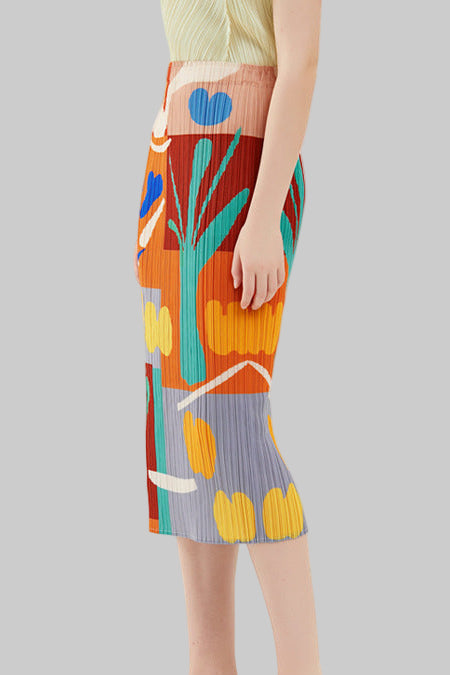 Pleatsart Wrinkle-Free Travel-Friendly Multi-Color Artistic Pleats Midi Skirt