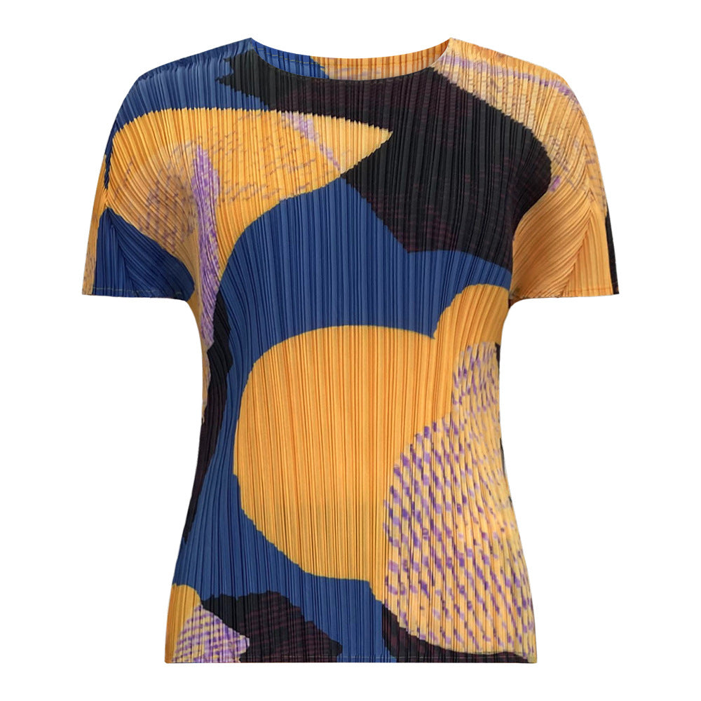 Pleats Art Style Two-Piece Set – Loose Pleated Print Top & Skirt (Spring/Summer)